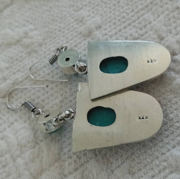 Artisan Turquoise 925 Sterling Silver Earrings Southwestern Handmade Western Big - Picture 4 of 7